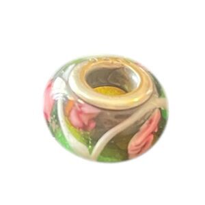 Pink Floral Glass Charm Bead